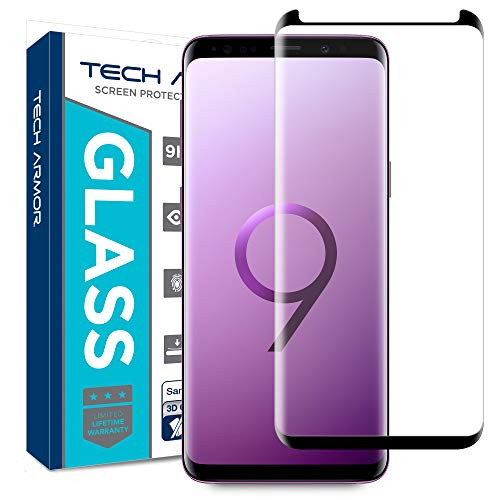 Tech Armor 3D Curved HD Clear Ballistic Glass Screen Protector for Samsung Galaxy S9 Plus, CASE-Friendly, (Black) [1-Pack]