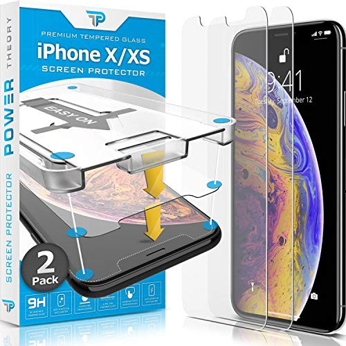 Power Theory iPhone X/iPhone Xs Glass Screen Protector [2-Pack] with Easy Install Kit [Premium Tempered Glass]