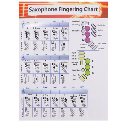 Vaguelly Ukelele Saxophone Fingering Poster Chord Chart for Beginner Fretboard Decals Tenor Ukulele Chord Poster Saxophone Scales Music Stickers Sax Training Guide Coated Paper Guitar Notes