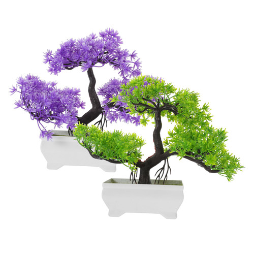 Alipis 2pcs Simulation Welcome Pine Faux Potted Plant Realistic Potted Bonsai Artificial Potted Plants Artificial Pine Tree Faux Plants Office Decor Pine Figurine Plastic Pine Bonsai Mini