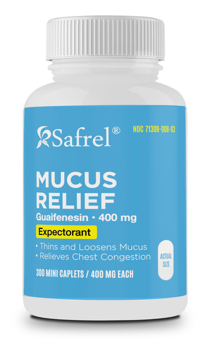 Safrel Pharma Mucus Relief Guaifenesin 400 mg - Fast Acting Expectorant, Thins and Loosens Mucus, Relieves Chest Congestion, Cough, Cold and Flu | Compare to Mucinex Tablets (300 Count (Pack of 1))
