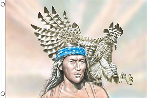 AZ FLAG Indian with Eagle Flag 3' x 5' - Native American Flags 90 x 150 cm - Banner 3x5 ft