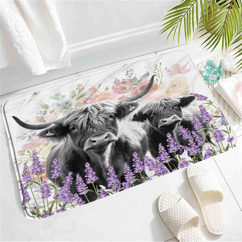 Farmhouse Highland Cows Bath Mat,Rustic Lavender Flower Farm Animal Grey Cows Bull Cattle Longhorn on Marble Rugs Non-Slip Bathroom Mat Rug Bath Mats Home Kitchen Door Floor Mat Carpet,24x16Inch Farmhouse Highland Cows Bath Mat,Rustic Lavender Flower Farm Animal Grey Cows Bull Cattle Longhorn on Marble Rugs Non-Slip Bathroom Mat Rug Bath Mats Home Kitchen Door Floor Mat Carpet,24x16Inch