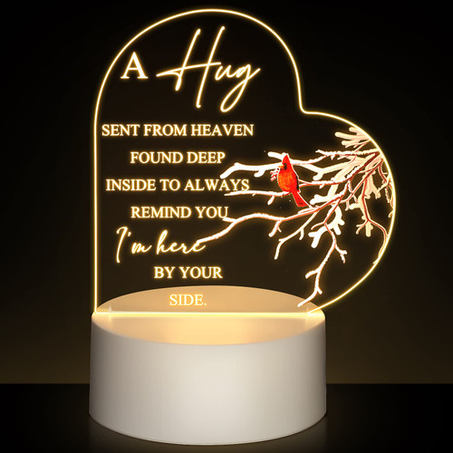 Roowest Night Light Memorial Gifts Red Cardinal Gifts Clear Acrylic Sympathy Gifts Sign LED Light Lamp Base Remembrance Bereavement Gifts Heart Condolence Present Funeral Gifts for Loss of Loved One