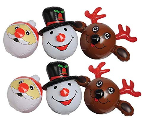 Adorable Set of 6 Festive Christmas/Holiday Inflatables ~ SIX (6) Holiday Face Inflates ~ Holiday Decor Favors Fun Giveaways