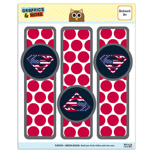 Superman USA American Flag Shield Logo Set of 3 Glossy Laminated Bookmarks