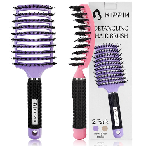 Hair Brushes for Women, HIPPIH 2PCS Boar Bristle Hair Brush, Detangler Brush for Curly Hair, Professional Detangling Brush, Vented Hairbrush for Women Men Kids, Make Hair Shiny & Smoothy Hair Brushes for Women, HIPPIH 2PCS Boar Bristle Hair Brush, Detangler Brush for Curly Hair, Professional Detangling Brush, Vented Hairbrush for Women Men Kids, Make Hair Shiny & Smoothy