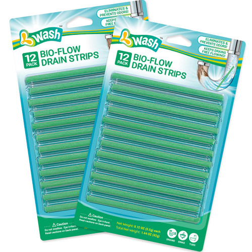 L-Wash Bio-Flow Drain Strips - 24 Strips | Drain Cleaner & Odor Remover Drain Sticks