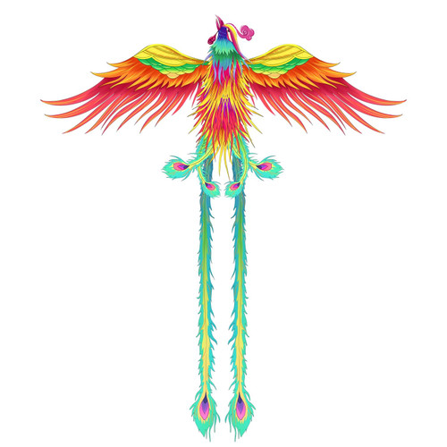 SNJOYFUL Large Phoenix Bird Kite for Kids and Adults, Easy to Fly Single Line Beach Kite, with Long Colorful Tail, Come with Handle and 300ft String