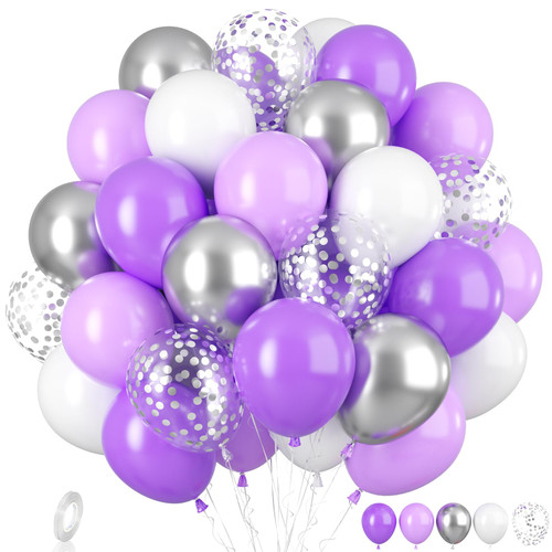 Purple and Silver Balloons, 55pcs Purple White and Silver Balloons, Silver Confetti Balloons Purple White Latex Balloons for Birthday Baby Shower Wedding Anniversary Graduation Party Supplies Purple and Silver Balloons, 55pcs Purple White and Silver Balloons, Silver Confetti Balloons Purple White Latex Balloons for Birthday Baby Shower Wedding Anniversary Graduation Party Supplies