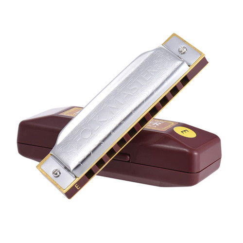 ERYUE 10-Hole Harmonica, 1072-E Folkmaster Standard 10-Hole Diatonic Harmonica Key of E 20 Tone for Beginner Student