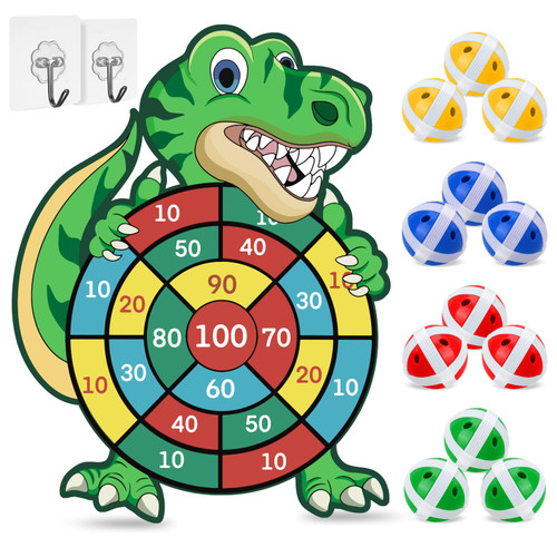 AZYFEI Dinosaur Dart Board Set for Kids 3-12 Years Old - Birthday Party Supplies, Decorations, Interactive Game, and Toys for Boys and Girls - Includes 12 Sticky Balls