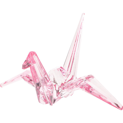 TEHAUX Acrylic Crane Crystal Ornaments, Clear Origami Crane Statue Handcrafted Crane Shaped Figurine Paper Bird Decoration for Wedding Dining Table Decor Gift (Pink)
