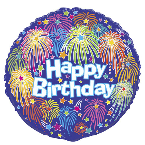 Birthday Fireworks Round Foil Balloon, 18" (1 Count) - Unique Party Essential, Ideal for Memorable Birthday Celebrations