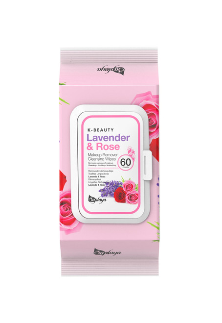 Saplaya K-Beauty Vitamin-C & Lemon Makeup Remover Cleansing Wipes 60 Count Remove Waterproof Makeup (Lavender & Rose)
