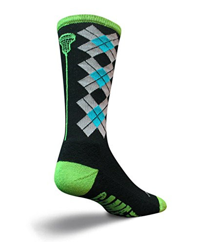 Sockguy Crew 8in Check Sticks Lacrosse Socks-Black-S/M