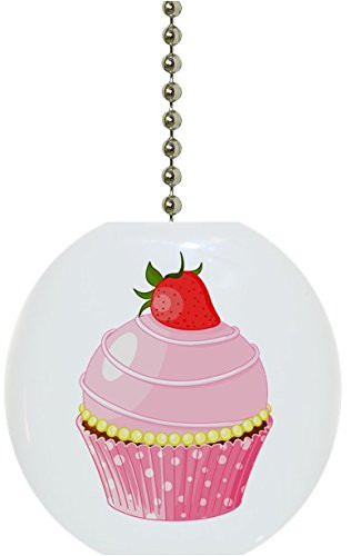 Carolina Hardware and Decor 1916FStrawberry Cupcake with Strawberry Solid Ceramic Fan Pull