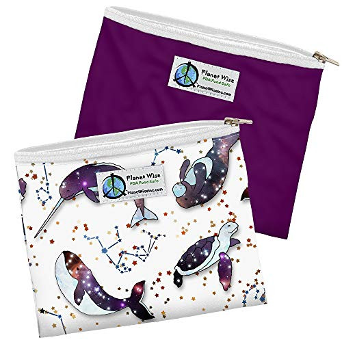 Planet Wise Reusable Zipper Sandwich Bags, 2-Pack, Celestial Sea/Plum Poly