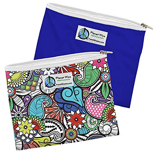 Planet Wise Reusable Zipper Sandwich Bags, 2-Pack, Oasis/Blue Poly