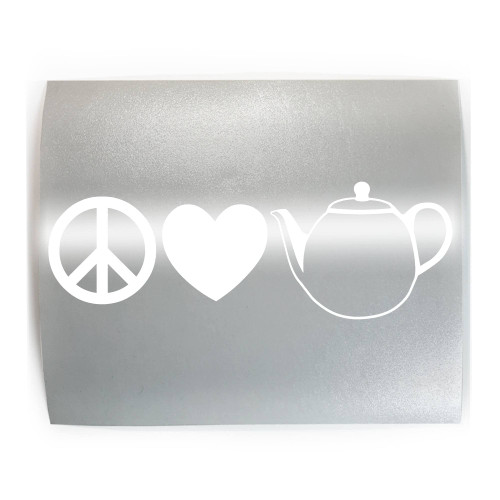 PEACE LOVE TEAPOT Tea - PICK COLOR & SIZE - Vinyl Decal Sticker A