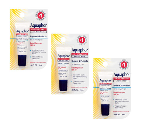 Aquaphor Lip Repair + Protect Lip Balm Sunscreen UVA/UVB SPF30, 0.35 oz (Pack of 3)