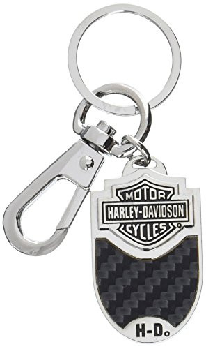 Harley-Davidson Bar & Shield Carbon Fiber Vinyl Inlay Key Chain (Black / Oval)