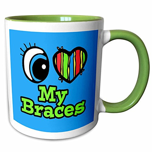 3dRose 106308_7 Bright Eye Heart I Love My Braces Ceramic Mug Green/White