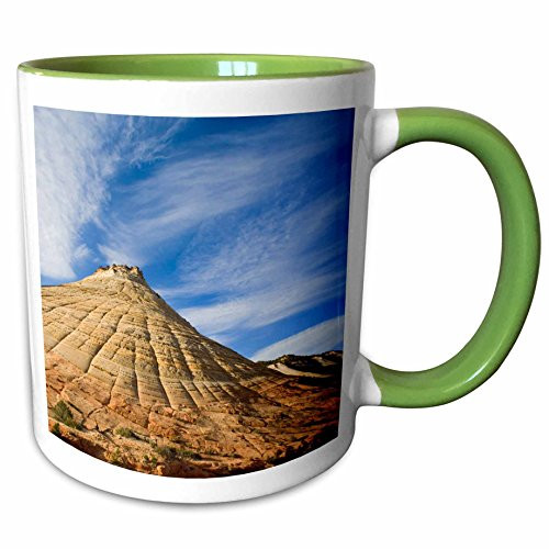 3dRose 94695_7 Checkerboard Mesa, Zion NP, Utah-US45 CHA0096 Ceramic Mug Green/White