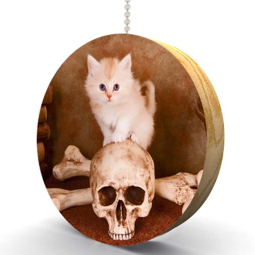 Gotham Decor Kitten and Skull Hardwood Oak Fan/Light Pull