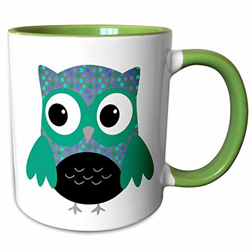3dRose 61035_7 Cute Blue and Green Polka Dots Owl Ceramic Mug White