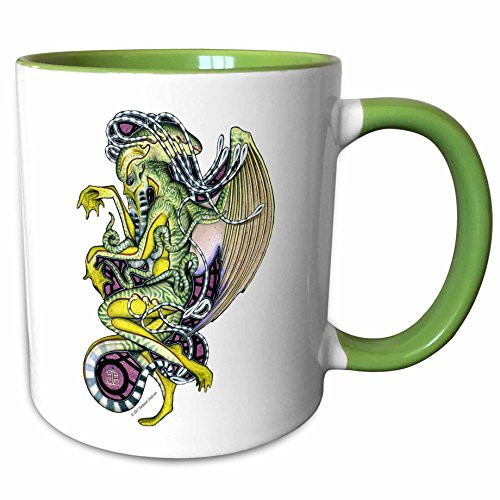 3dRose 156832_7 Dread Cthulhu Lovecraft Mythos Elder God Horror Ar Ceramic Mug Green/White