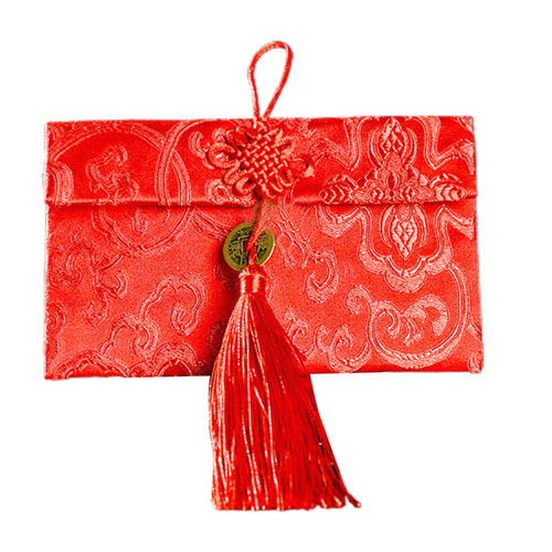 Silk Red Envelopes, HongBao Card Envelope Gift Wrap Bag Red Lucky Money Pocket for Chinese New Year, Spring Festival, Birthday and Wedding K