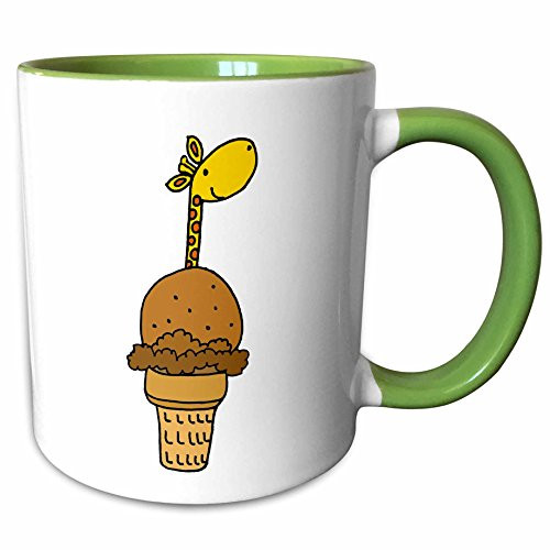 3dRose 240628_7 Funny Giraffe in Chocolate Ice Cream Cone Cartoon Ceramic Mug Green/White
