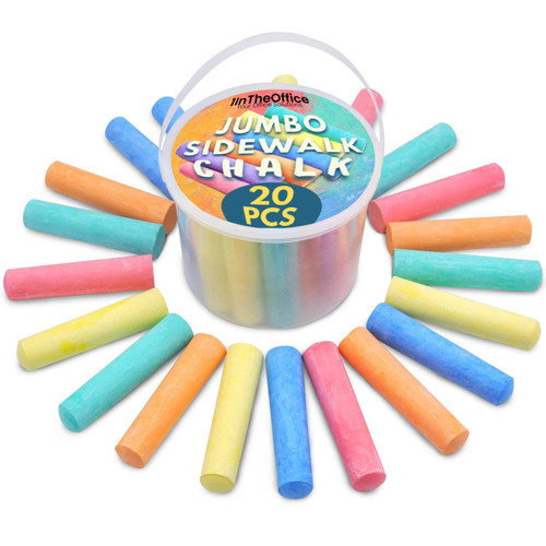 1InTheOffice Jumbo Sidewalk Chalk for Kids, Outdoor Bright Colored Chalk, Washable, Assorted Colors (20 Pcs)