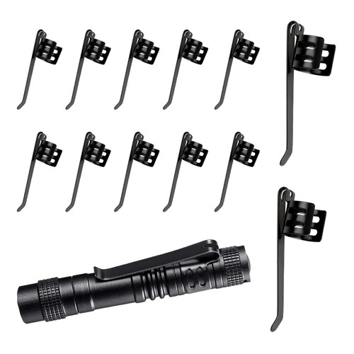 LLMSIX 12 Pieces Flashlight Clip Stainless Steel Flashlight Pocket Black Clip Portable Penlight Replacement Clip Pen Clip Pen Light Replacement Clip Replacement Parts for Flashlights Keychain Lights