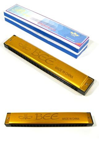 Rhode Island Novelty TinToyArcade Golden Bee Harmonica 24 Holes