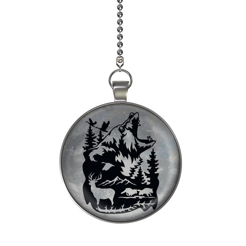 Wildlife Bear Scene Moon Glow in The Dark Fan/Light Pull Pendant with Chain
