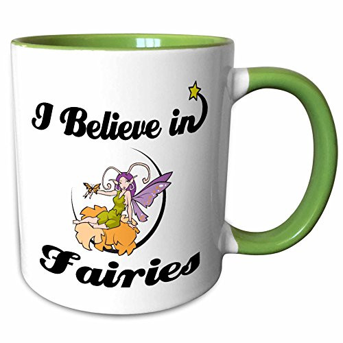 3dRose 105148_7 I I Believe In Fairies Ceramic Mug Green/White