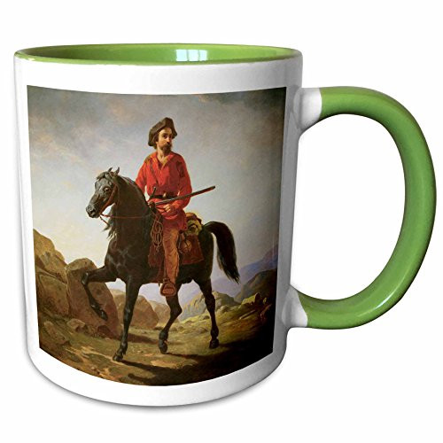 3dRose 126724_7 Kit Carson by William Tylee Ranney American West Ceramic Mug Green/White