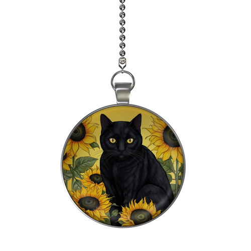 Gotham Decor Black Cat in Sunflowers Design #5 Ceiling Fan and Light Pull Chain Pendant/Cat Fan Pull
