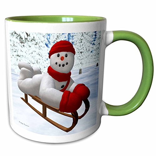 3dRose 30540_7 Sledding Snowman Ceramic Mug Green/White