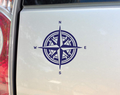 Compass Vinyl Decal Laptop Car Truck Bumper Window Sticker, 5.5" x 5.5", Navy