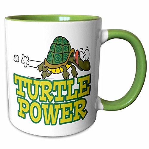 3dRose 104435_7 Power Cute Turtle Cartoon Ceramic Mug Green/White