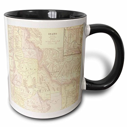 3dRose 162341_4 Vintage Idaho Map Ceramic Mug, 11 oz, Black/White