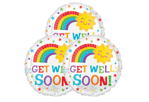 Set of 3 Colorful Get Well Soon Smiley Sunshine 18" Foil Party Balloons