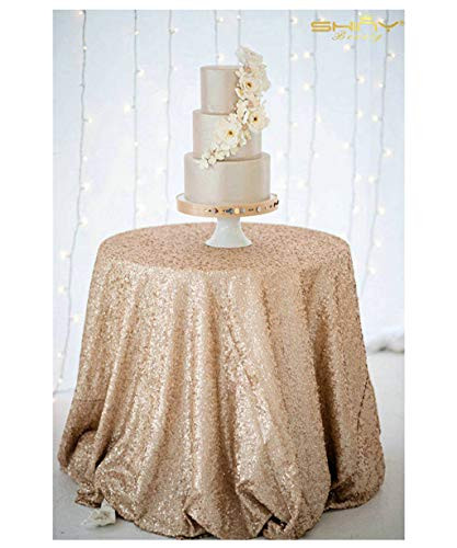 ShinyBeauty Sequin Tablecloth-60in Round-Champagne