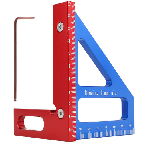 Hcqxnsl 3D Multi-Angle Measuring Ruler,45/90 Degree Aluminum Alloy Woodworking Square Protractor,Miter Triangle Ruler High Precision Layout Measuring Tool for Engineer Carpenter (Red)