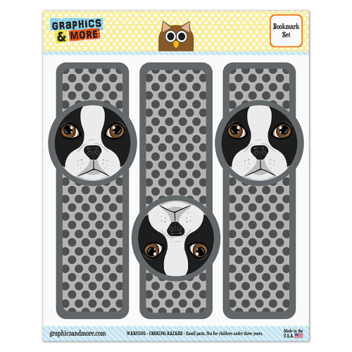 Set of 3 Glossy Laminated Bookmarks - Dog Puppy - Boston Terrier Face