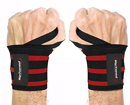 Rip Toned Wrist Wraps - 18" Professional Grade with Thumb Loops - Wrist Support Braces - Men & Women - Weight Lifting, Crossfit, Powerlifting, Strength Training - Bonus Ebook (Red Medium Stiff)