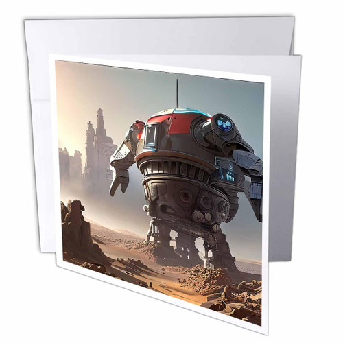 3dRose Giant industrial robot in Mars desert on a sunny day digital... - Greeting Cards (gc-377074-1)